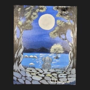 Baby Elephant In The Moon Light Print