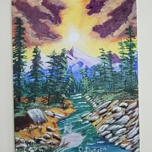 Purple Mountains with A River Original Painting