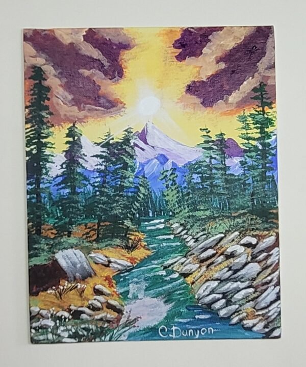 Purple Mountains with A River Original Painting