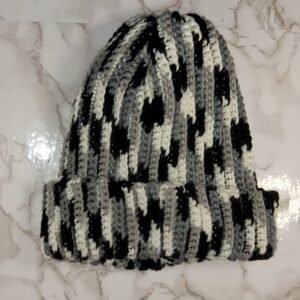 Adult/Youth Black/white/Gray Crochet Hat