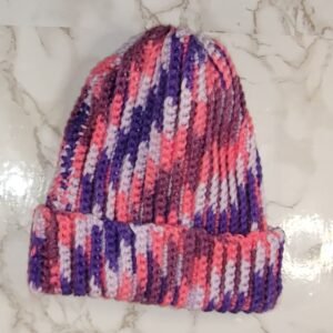 Adult/Youth, Purple Pink, and White Variegated Crochet Hat
