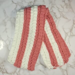 White and Mauve Crochet Scarf