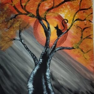 Black Cat In A Tree Original Painting