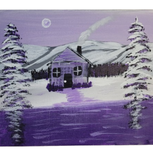 Winter Cabin in Purple Print