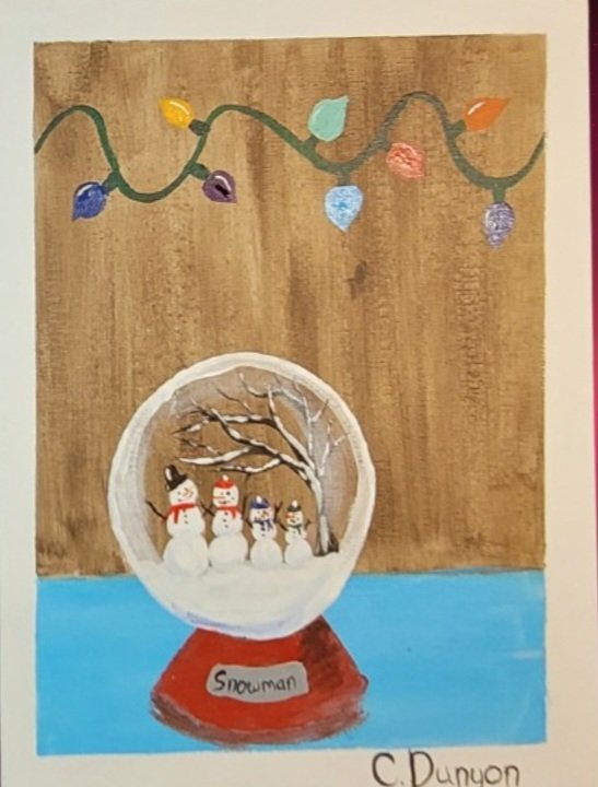 Snow Globe Snowman Family Original Painting